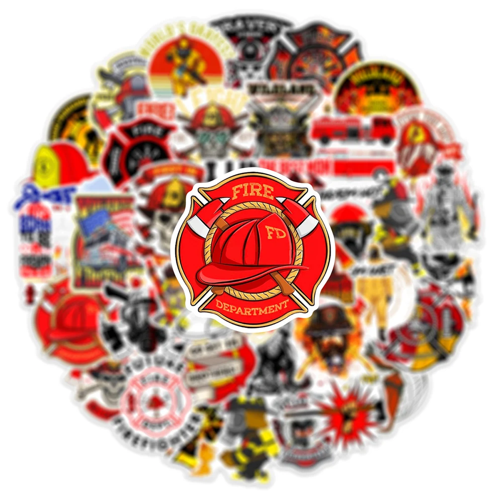 10/30/50pcs Firefighter Graffiti Stickers Brave Fireman Fire Trucks Cartoon Decals Toys Waterproof Cool DIY Phone Diary Bike