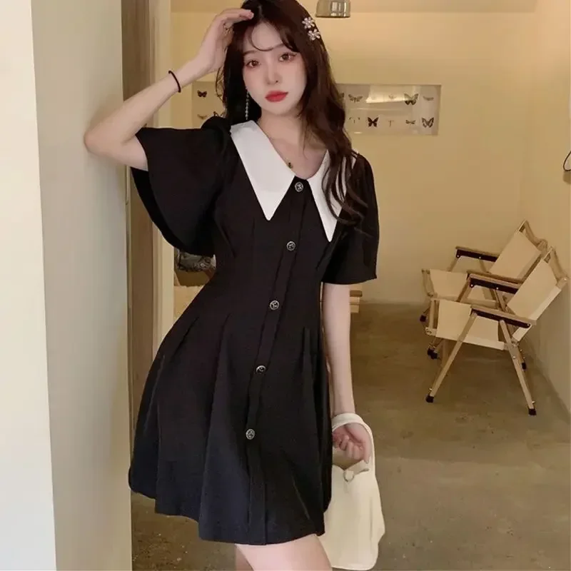 Kawaii Woman Dress Short Satin Fairy Chiffon Cute Silk Dresses for Women 2024 Black Clothes Mini One-piece Y2k Hot Cotton Trendy