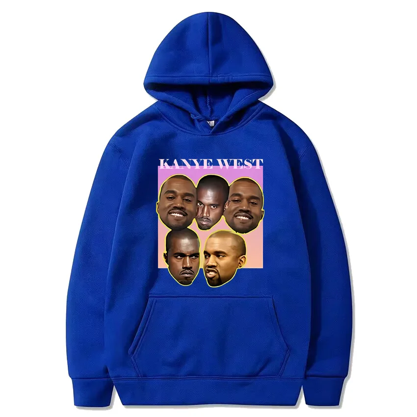 Kanye West Face Stickets Print Funny Hoodie Men Women Fashion Pullover Oversized Streetwear Unisex Long sleeve Hooded Sweatshirt