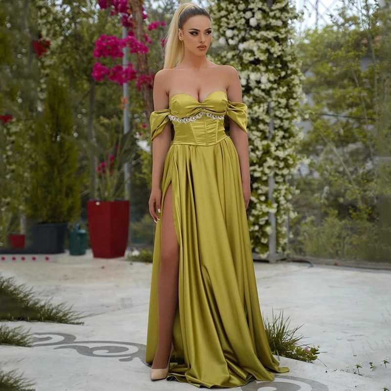 

Thinyfull Sexy Prom Evening Dresses Formal Off Shoulder A-Line Party Dress 2022 High Split Floor Length Cocktail Gowns Plus Size