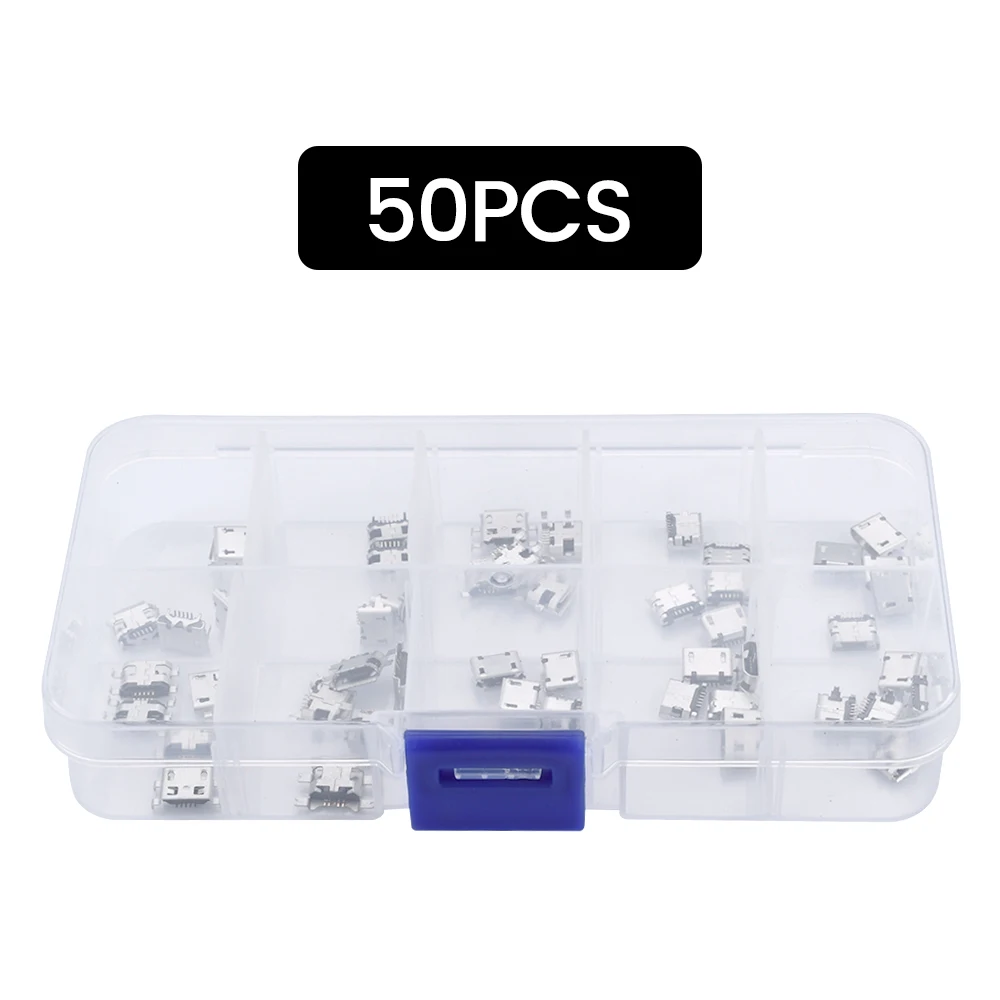 50/100PCS Micro USB Socket Female Socket USB Connector Jack Connectors Set For Lenovo ZTE Huawei Samsung SONY Xiaomi HTC