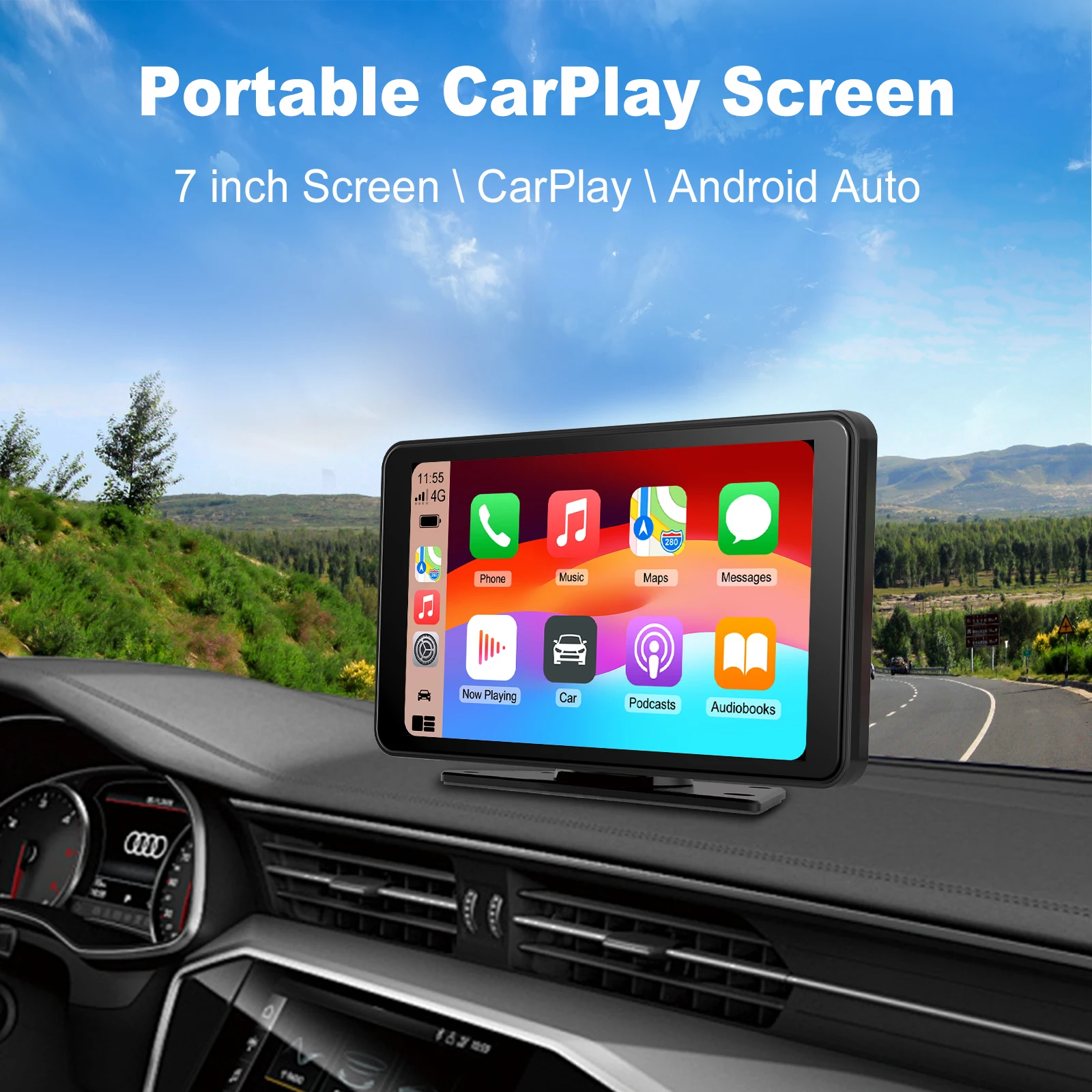 Ezonetronics 7 Inch Touch Screen Car Portable Wireless CarPlay & Android Auto, Support SD Card, Bluetooth Music and Mirror Link