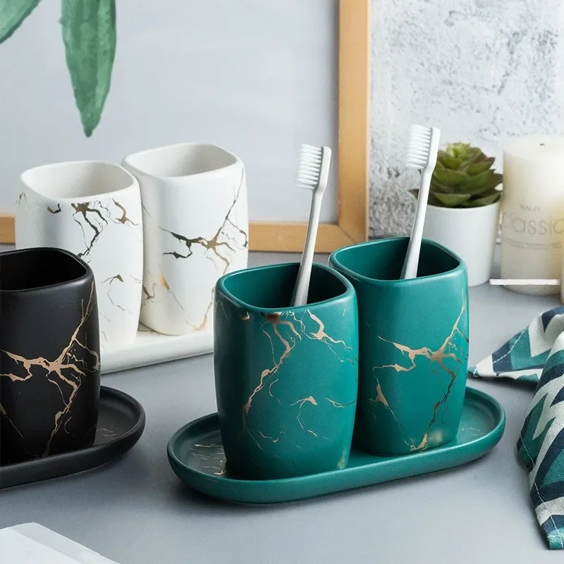 Nordic Ceramics Mouth Cup Gifts Set Household Toothbrush Storage Holders Mouthwash Bathroom Accessories Tooth Mug
