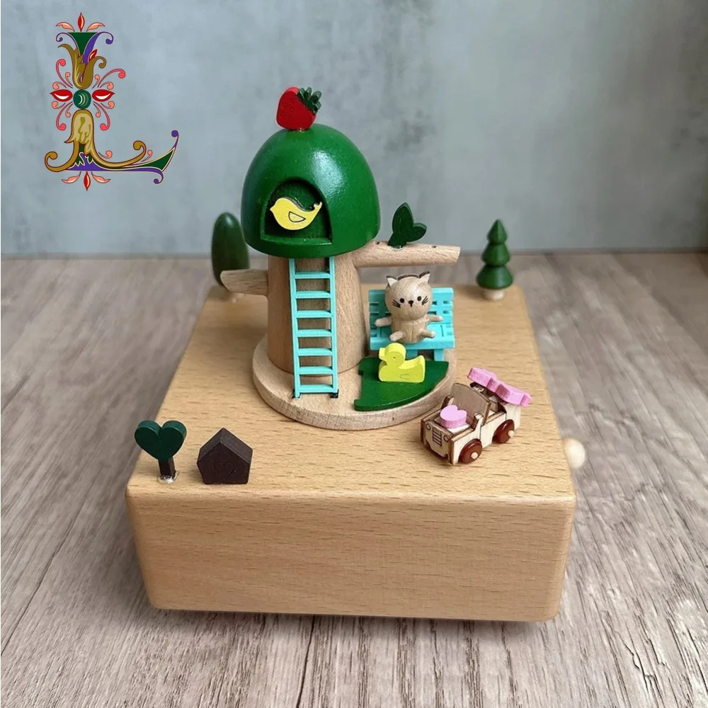 Caja de Música con Forma de Gato, Artesanía Creativa, Adorno de Madera Maciza, Regalo de Cumpleaños para Mi Novia, Recuerdo de Boda