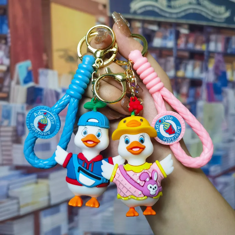 Cartoon cute diagonal backpack duck keychain with hat fashion duck couple bag pendant