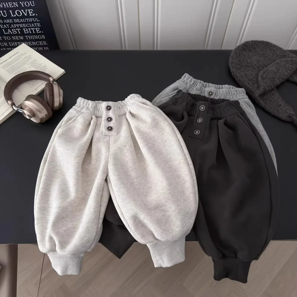 

UNITIM/Детские штаны-джоггеры для маленьких мальчиков, однотонные утепленные шаровары для маленьких мальчиков, новые зимние простые брюки с эластичной резинкой на талии для мальчиков