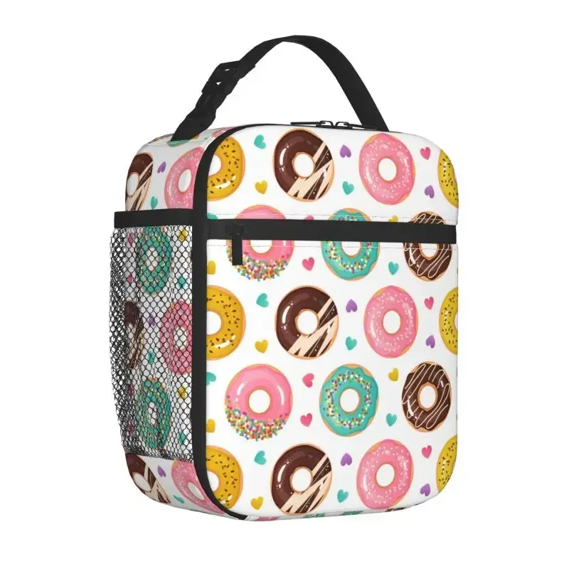 Colorful Donut Insulated Lunch Bag Portable Waterproof Oxford Thermal Lunch Box Food Bento Box for Women Girls Work School