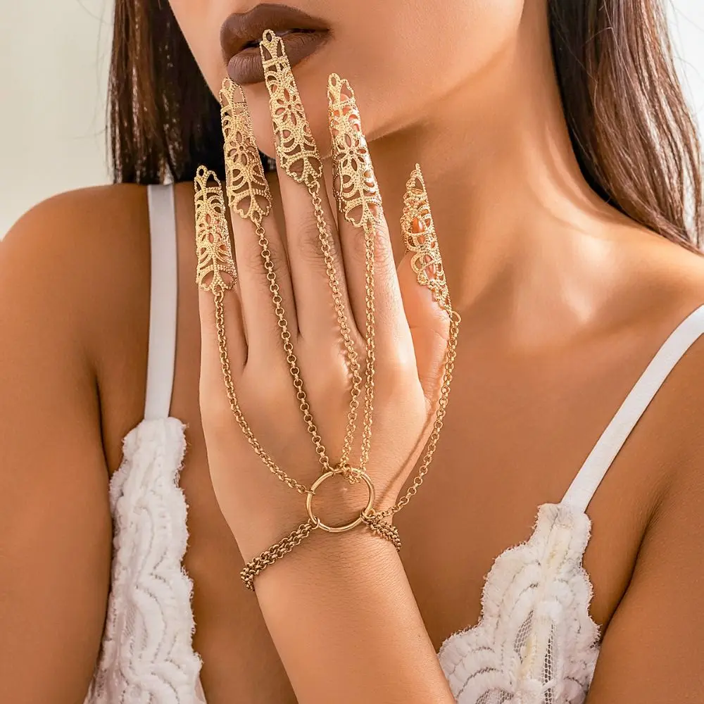 Jewelry Accessories Finger-cot Bracelet Korean Style Antique Style Nail Rings with Bracelet Dark Series Jewelry Hand Rings