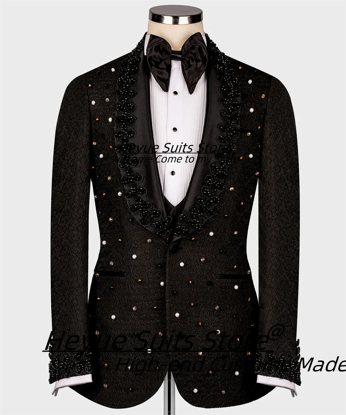 

Великолепные черные жаккардовые мужские костюмы Slim Fit с шалью и лацканами, свадебные смокинги для жениха, комплекты из 3 предметов, мужские пиджаки для выпускного вечера, trajes para hombre