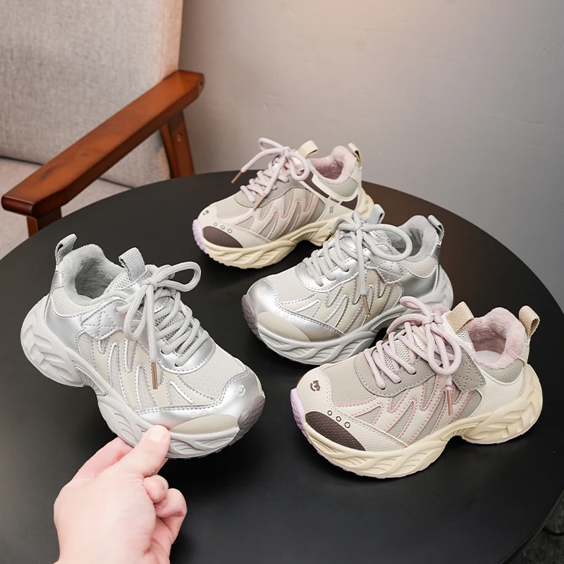 

Boys Girls Sports Shoes Comfortable for Children Sneakers Thick Soft Sole 2025 Winter New Kids Running Shoes Suede Warm Non-slip