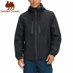 Jaqueta softshell masculina GOLDEN CAMEL à prova d'água leve com capuz único e bolsos com zíper para caminhadas ao ar livre e viagens