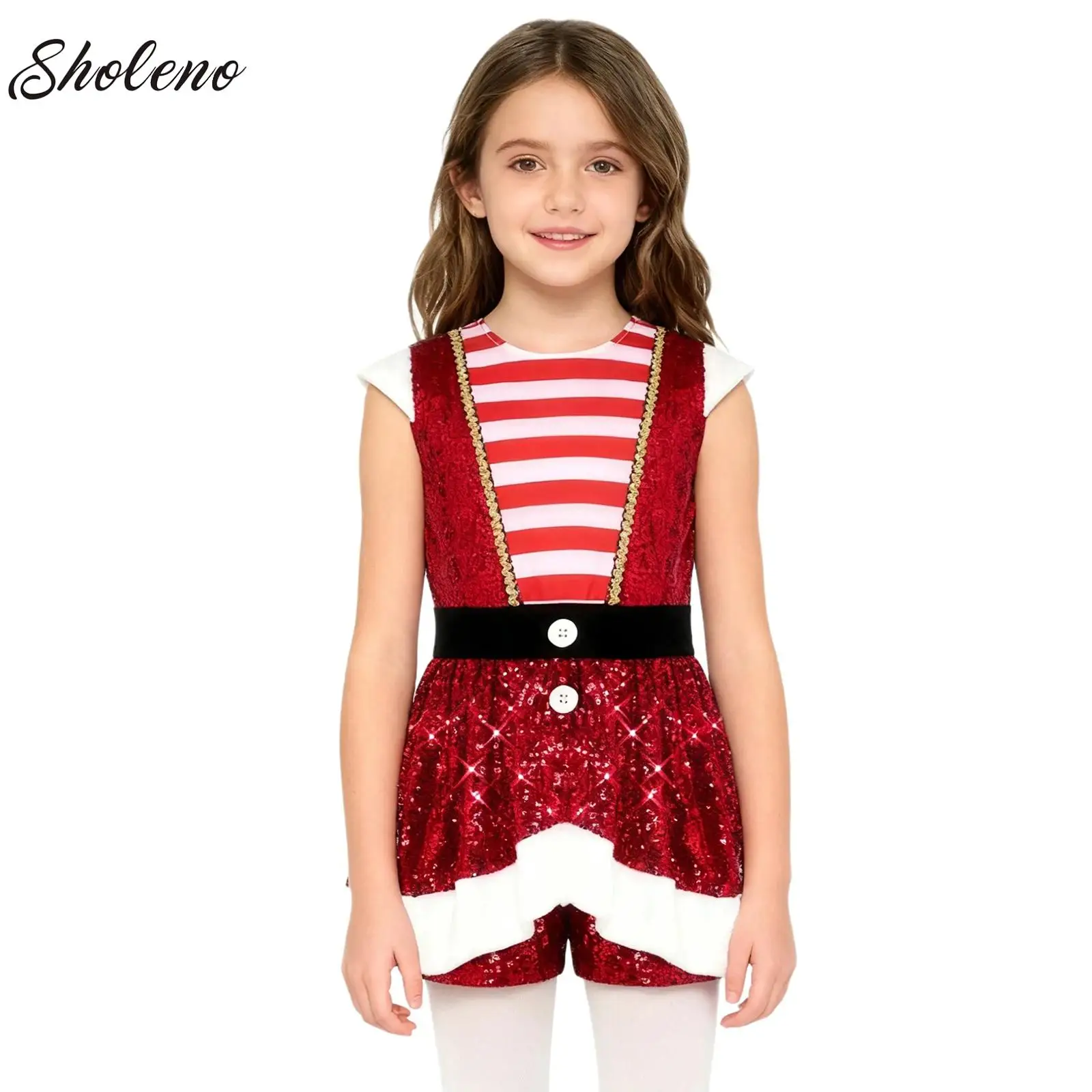 

Girl Christmas Dance Candy Cane Costume Striped Sequin Bodysuit Jumpsuit Unitard Dress Holiday Santa Sweetie Leotard Dancewear