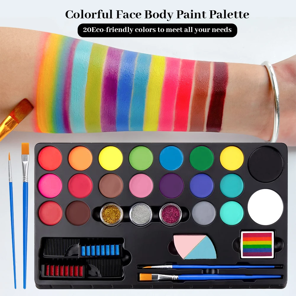 20 Color Face & Body Paint Palette,Long Lasting Safe Painting Set Halloween Body Painting Pigments for Face Body Paint Makeup