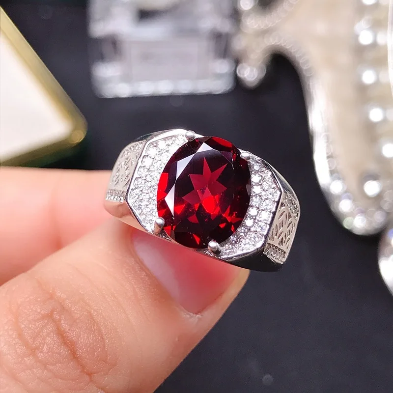 SACE GEMS Resizable 9*11MM Natual Garnet Luxury Ring for Man 925 Sterling Silver Wedding Engagement Fine Jewelry Gift Wholesale