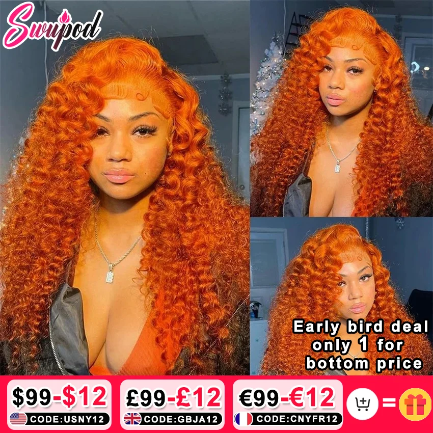 Ginger Orange HD 13x4 13x6 Front Wigs Transparent Lace Frontal Wig Human Hair Bone Deep 360 Full Human Hair Lace Front Wig