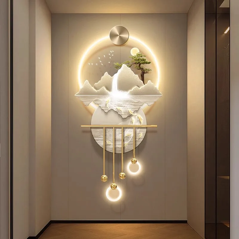wholesale golden landscape wall lights arts and paintings home decoration UV printing crystal painting with LED metal light