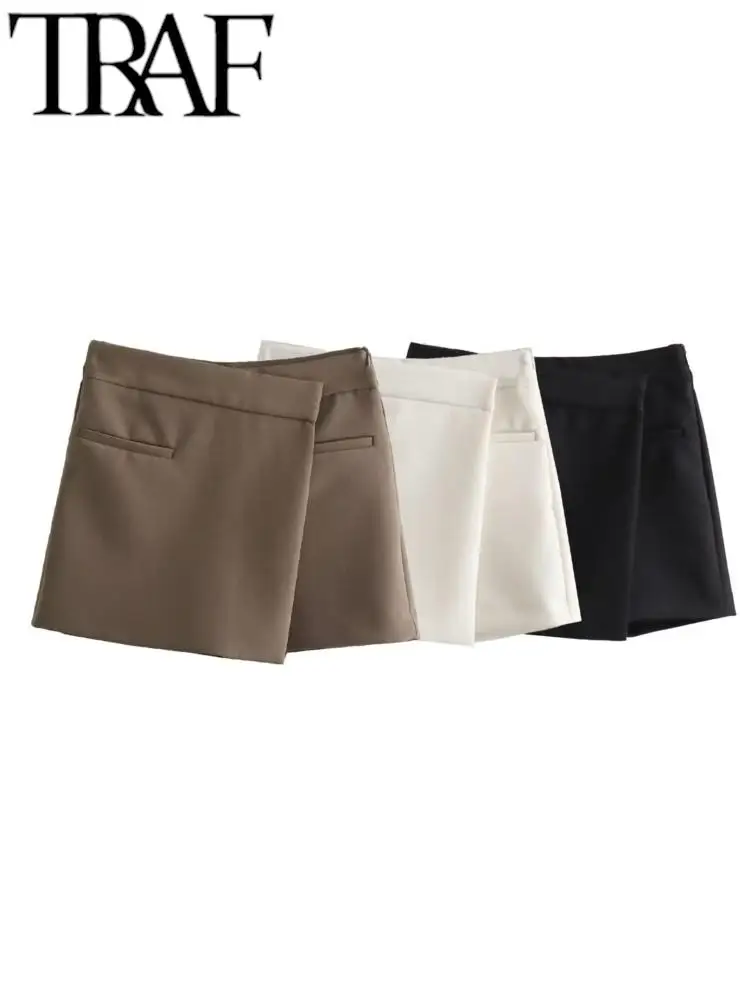 

Casual Slim With Pockets Skorts 2023 Y2k TRAF Asymmetric Woman Fashion High Waisted Skirt Shorts