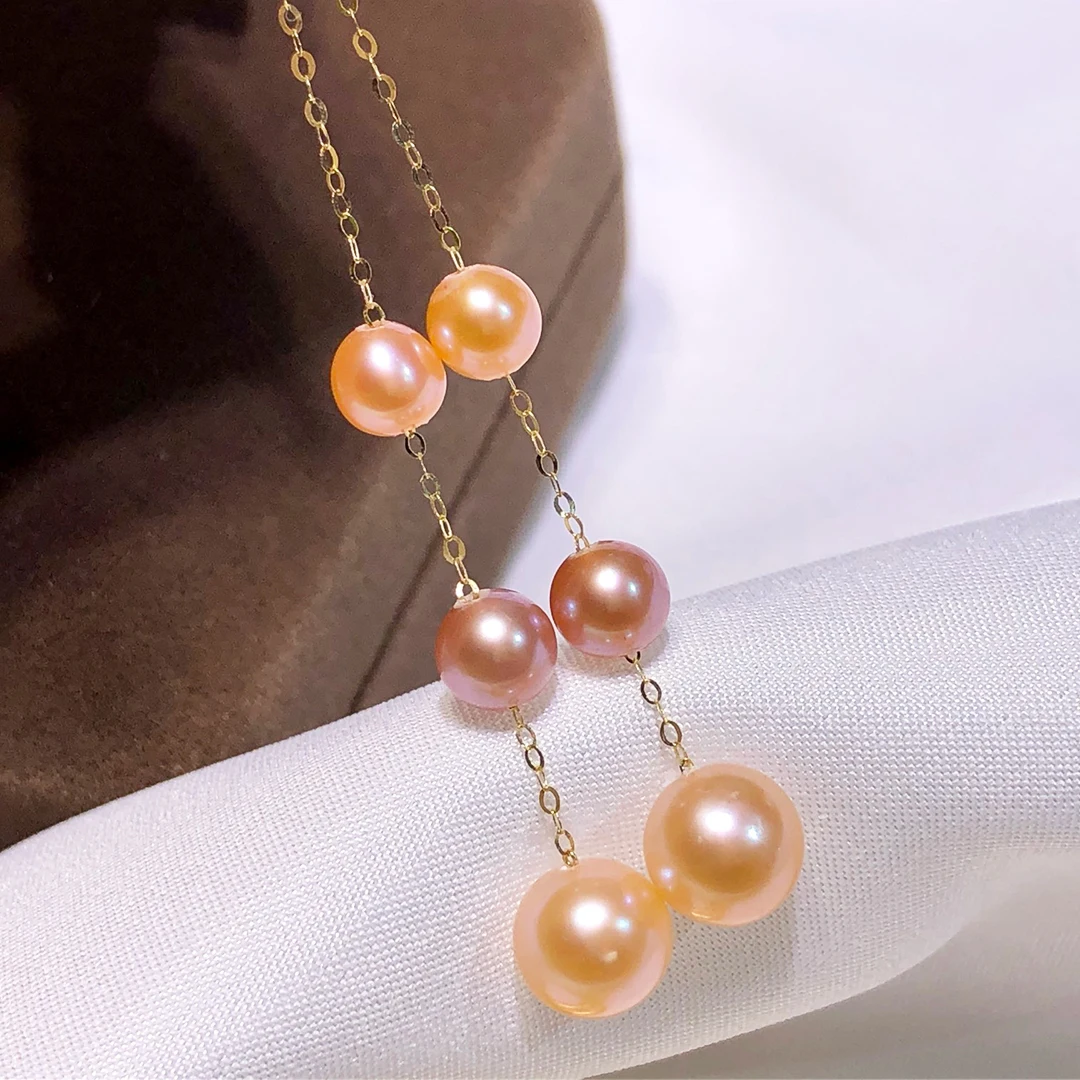 Natural Candy Color Freshwater Pearl 18K Gold Ear Line Korean Long String Drop Earrings for Woman Wedding Party Anniversary Gift