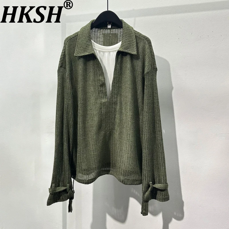 HKSH Spring Autumn New Man Dark Style Design Niche Hollow Out Fake Two-Piece Patchwork Long Sleeve Shirts Loose Pullover HK13625