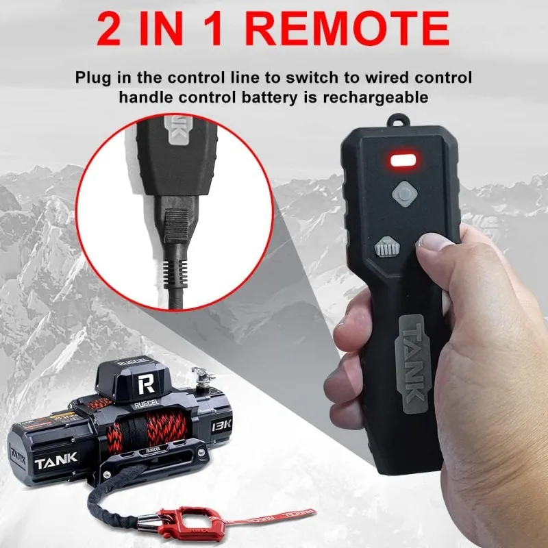 Winch 12V with Hawse Fairlead,2 in 1 Wireless remote control, wired control,Double color rope,for Truck SUV