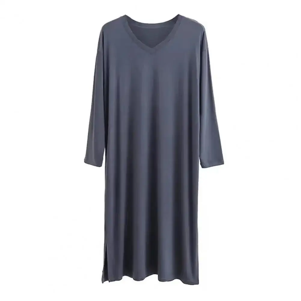 Men Nightgown Men Robe Men's V-neck Nightgown Long Sleeve Soft Fabric Robe Loose Fit Sleepwear Comfortable Home BMen Nightwear