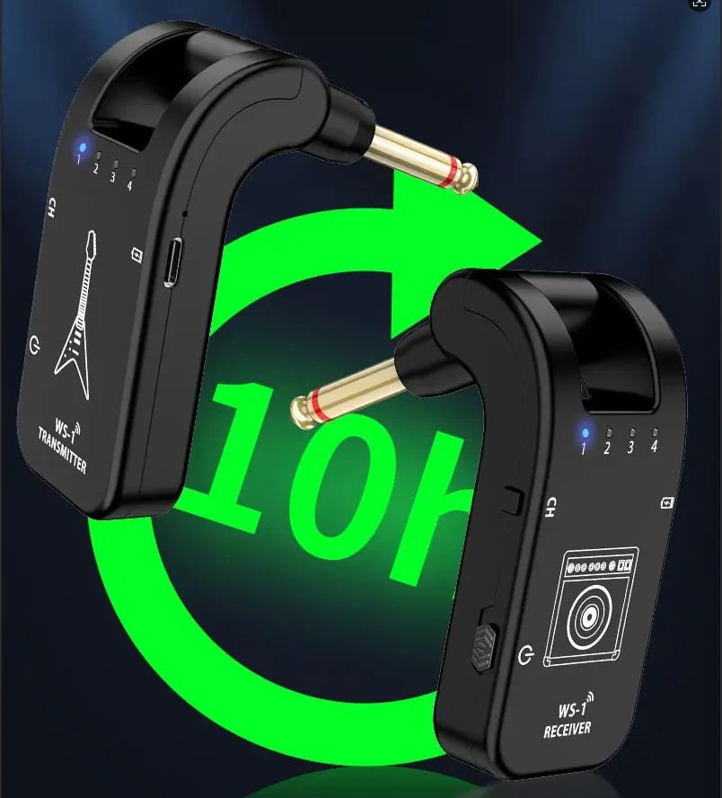 JAMJUM 8-Channel Wireless Guitar System (2.4G): Built-in Rechargeable Battery, Compatible with Guitar, Bass & Electric Musical I