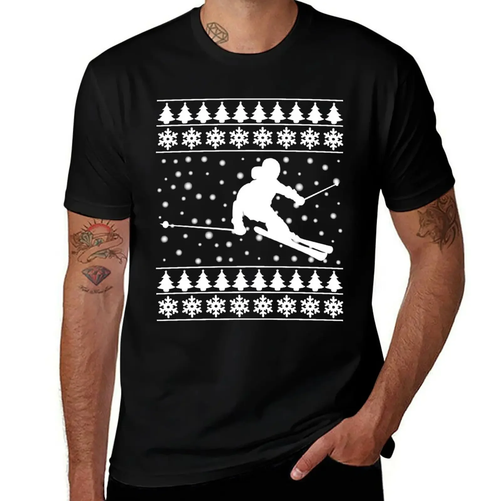 Christmas Skier Skiing XMAS Gifts T-Shirt vintage t shirts croswit shirt man graphic shirts men clothings