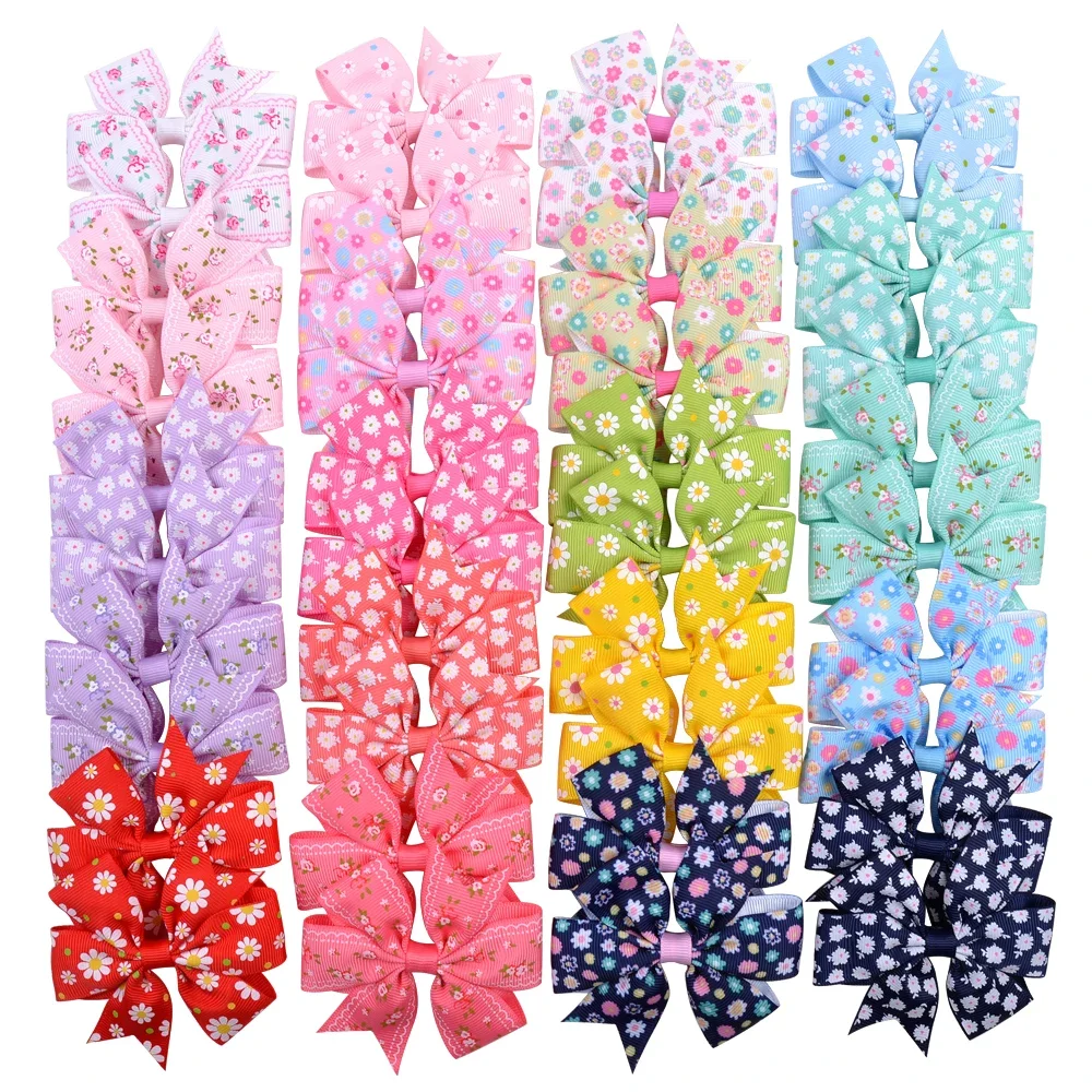 

20pcs/set 3.2'' Large Daisy Sunflower Dots Ribbon Bows Hair Clips Baby Girls Grosgrain Hairpins Headwear Kids Hair Accessories