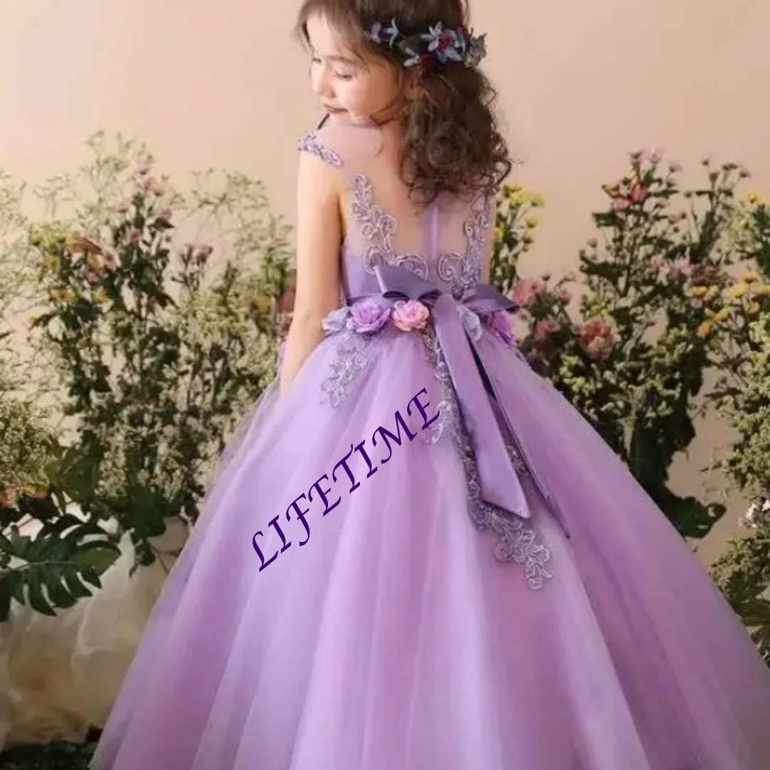 Kids Lavender Performance Outfits Children Party Dress Costume Girls Princess Purple Birthday Clothes Elegant Ponkata Piano