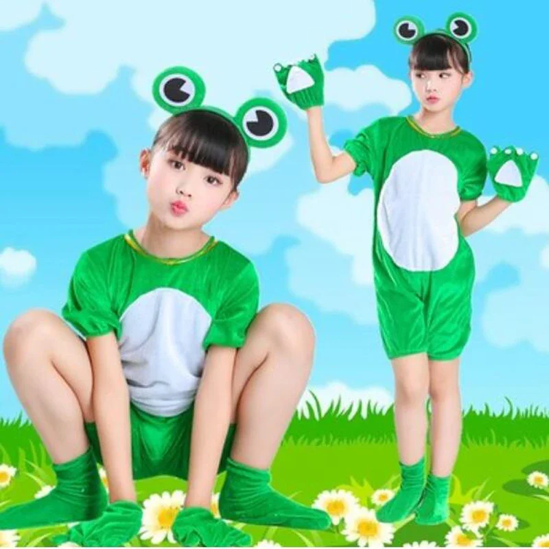 Unisex bambini Stage Show vestiti manica lunga/corta bambini cartone rana costumi Cosplay studenti Stage Play Performance Apparel