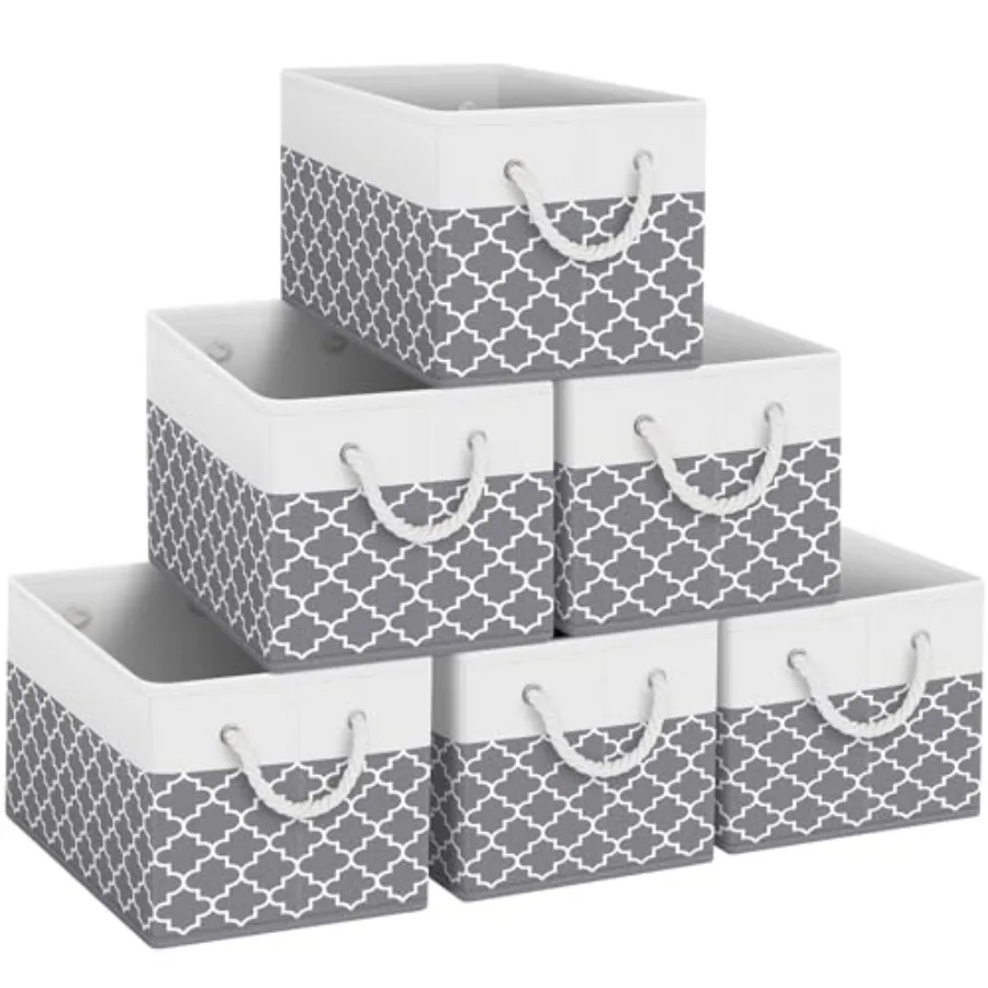 

Storage Bins [6-Pack], Foldable Storage Baskets for Organizing Toys, Books, Shelves, Closet, Large Storage Box with Rope Handle