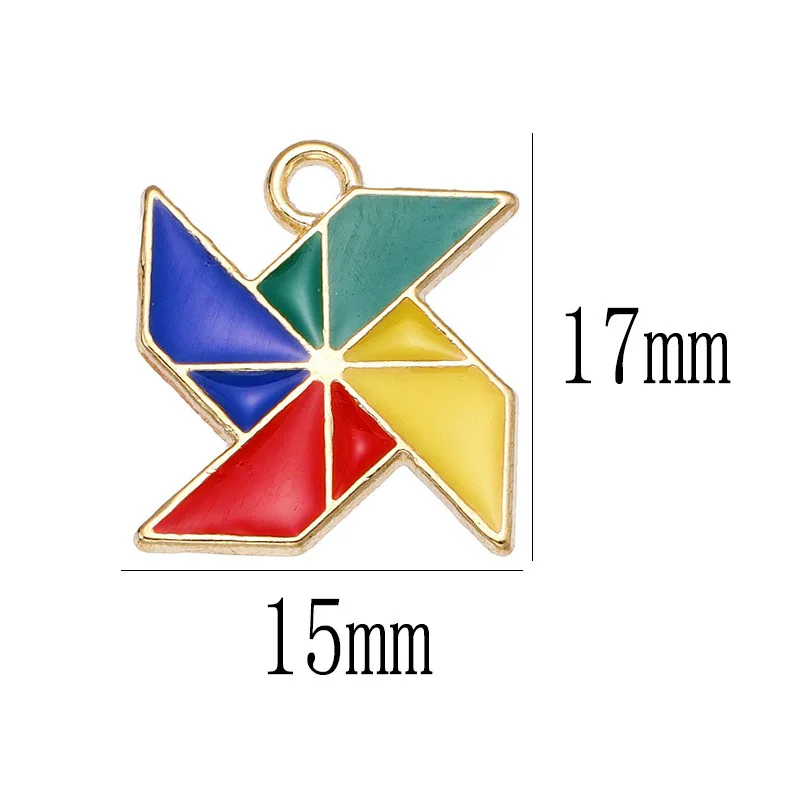 20 pcs/lot Fashion Alloy Enamel Colorful Windmill Pendant Accessories Charms for Women, Earrings/Necklace Handmade DIY Jewelry