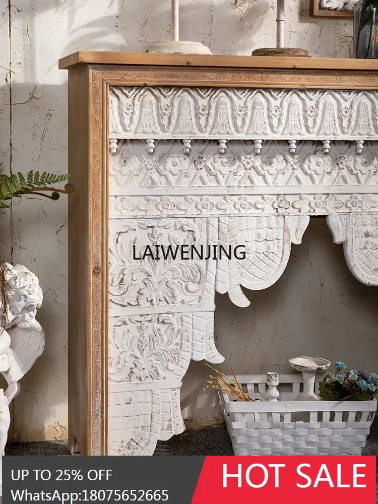MJY French retro solid wood living room carved entrance partition decoration old decorative fireplace rack