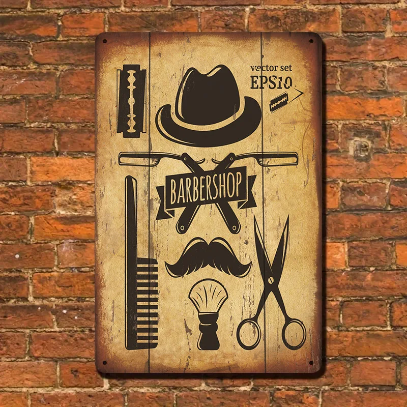 Vintage Barber Shop Metal Sign - Retro Tools Decor with Scissors, Comb, Pole Heavy-Duty Construction es for