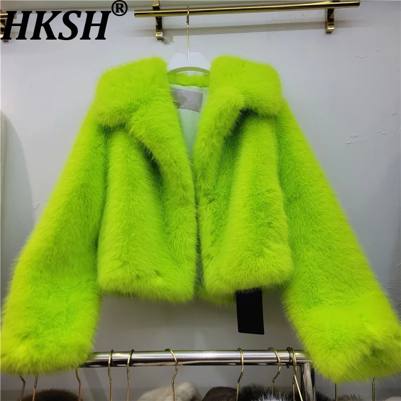 HKSH Women Faux Fur Short Coat Korean Style Large Turn-Down Collar Solid Color Casual Loose Chic High Street Warm Jacket HK28774