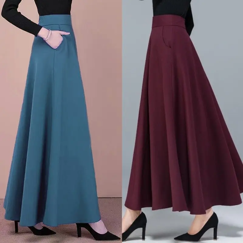 Large Solid Color Versatile Temperament Officially Square Dance Half Skirt High Waisted Elasticized Half Skirt Big Swing Skirt