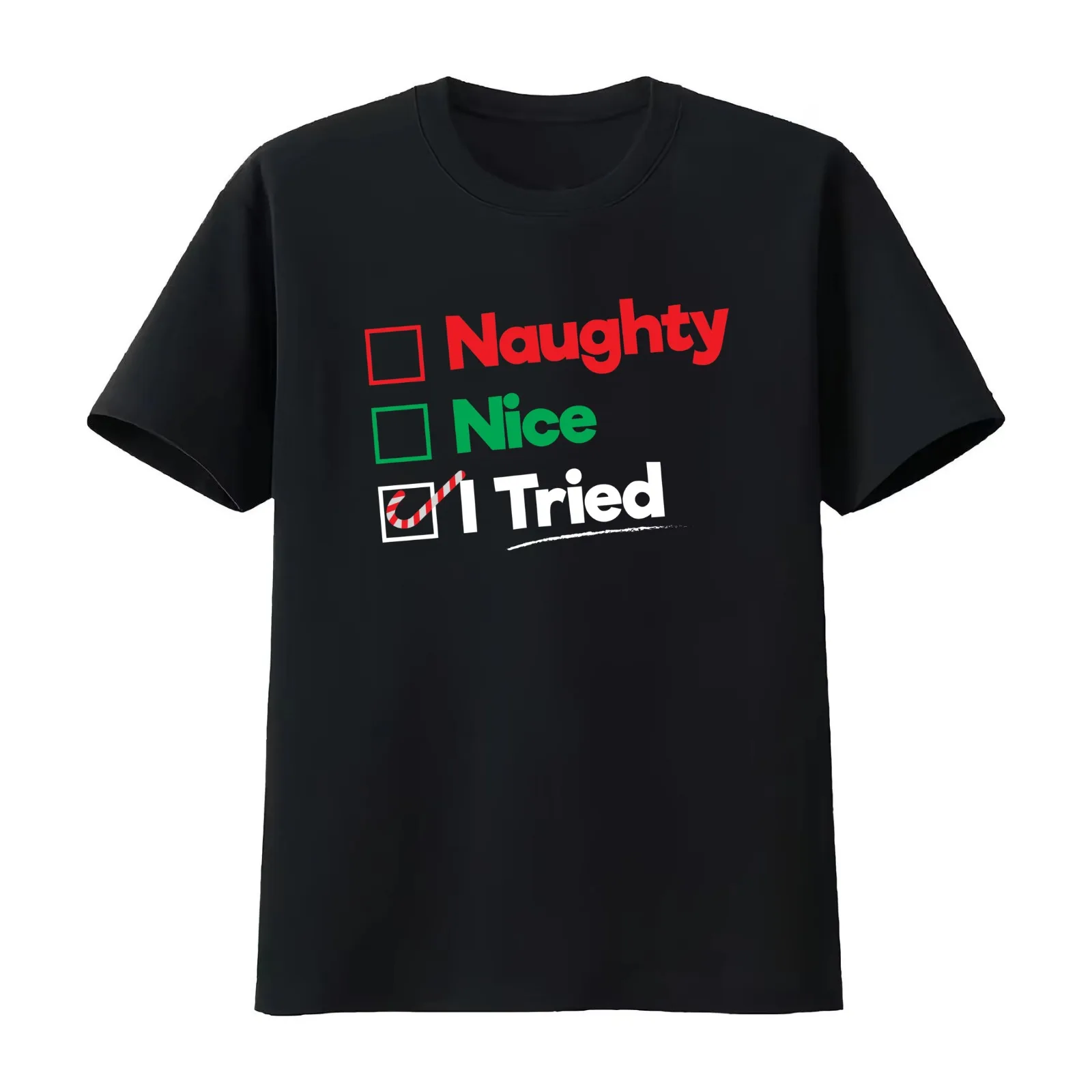 Naughty Nice I Tried T-Shirt Summer Casual Cotton Tee Oversized Streetwear Tops Vintage Graphic Print Loose Fit Short Sleeve