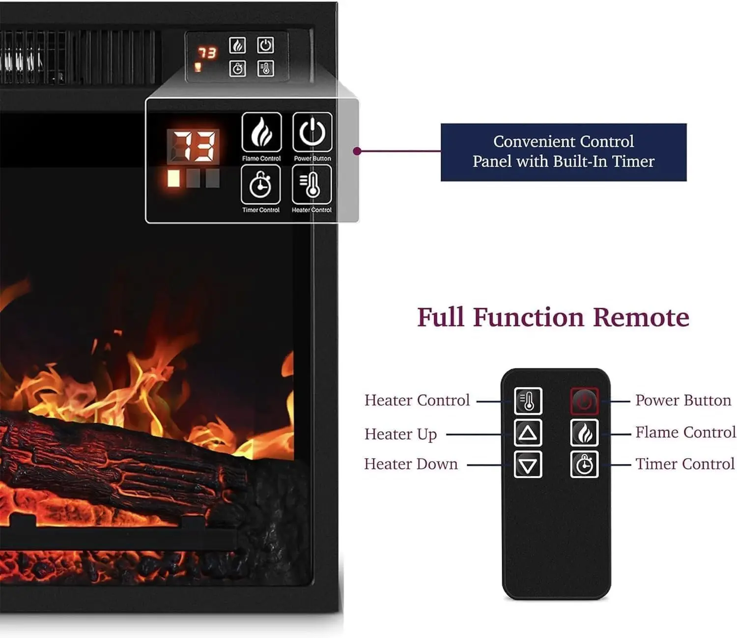 Cheminée électrique avec télécommande, cheminée à LED, support TV de ferme, chauffage électrique, bordure en pierre empilée, 44 po