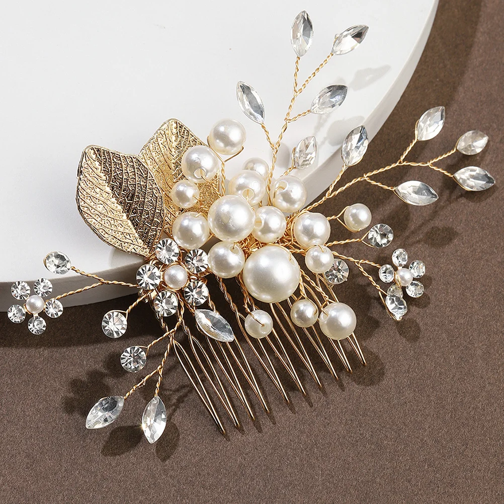 مشط شعر لؤلؤي من حجر الراين غطاء رأس العروس لحفلات الزفاف وحفلات الزفاف وإكسسوارات الشعر دبوس شعر العروس دبوس شعر لؤلؤي #3