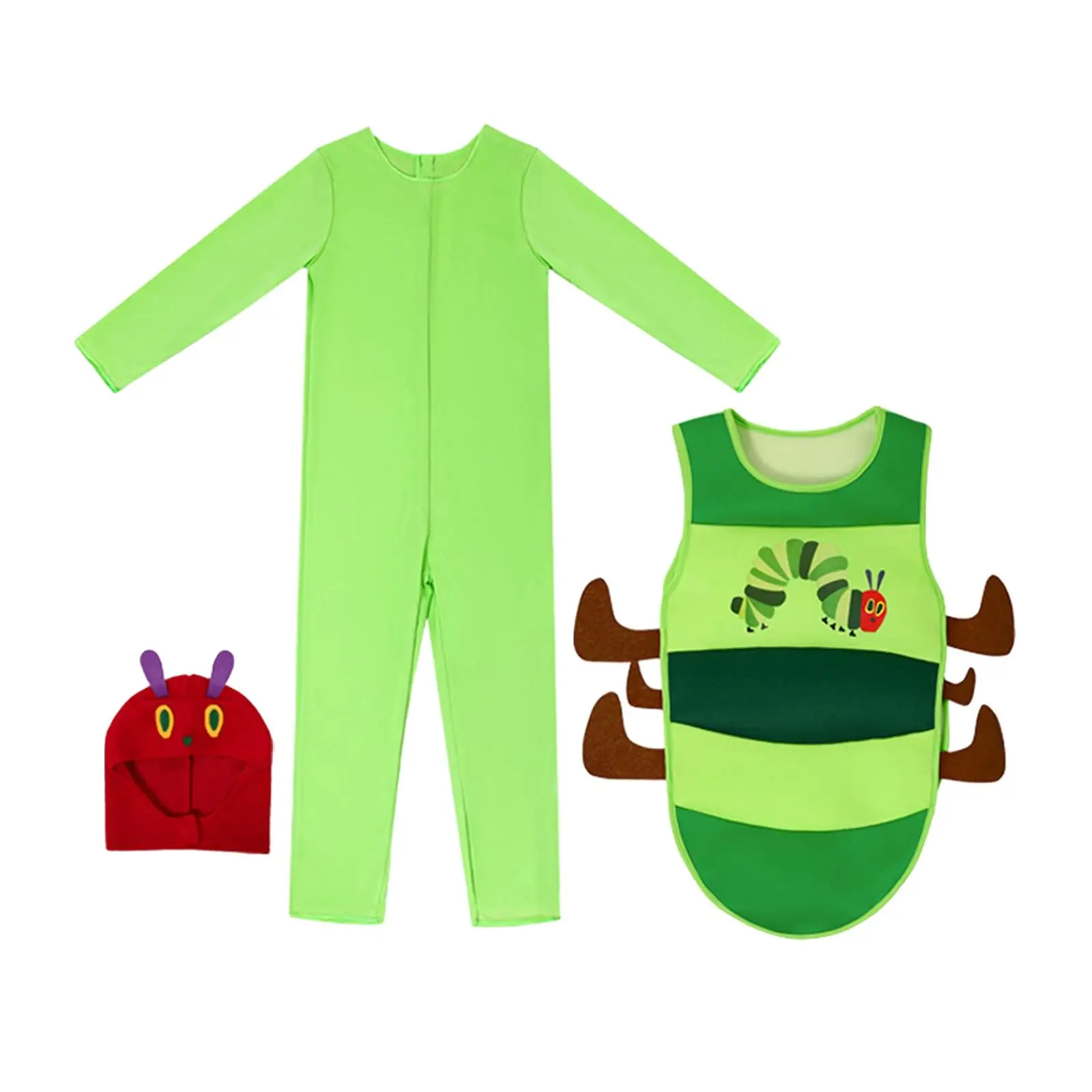 Kids Caterpillar Costume Cosplay Costume Unisex Jumpsuit Funny Caterpillar Animal Cosplay Costume Clothing for Halloween Holiday