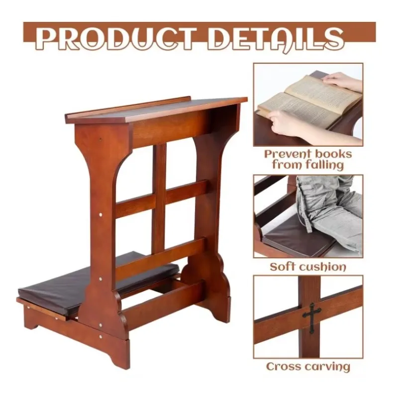 

Heavy Duty Wooden Prayer Bench Stool Padded Kneeling Cushion with Storage Shelf for Chapel Home Use