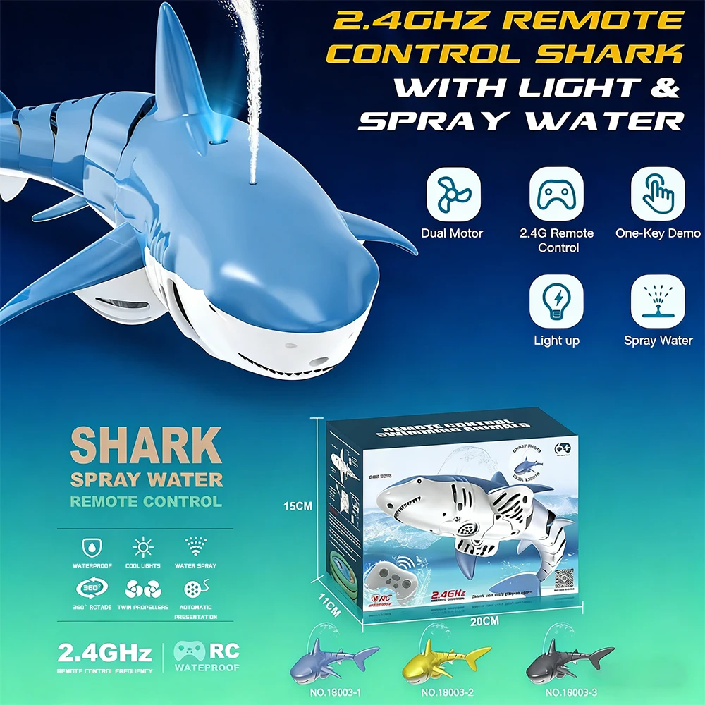 

2.4G Smart RC Remote Controlled Shark Kids Swimming Pool Electric Spray Water Toys Summer Children's Light Fish Boys Girls Gifts