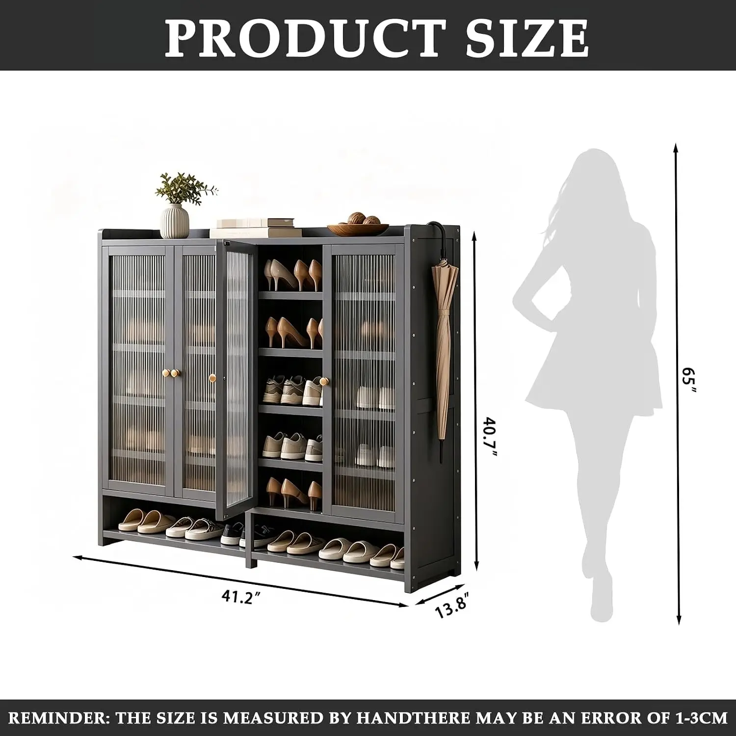 Bamboo Shoe Cabinet, 7Tier Large Capacity Shoe Rack With Doors, Customized