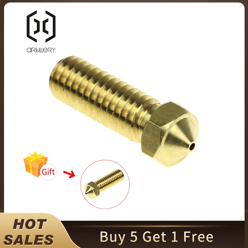 Artilharia-Original Volcano Brass Nozzle, Impressora 3D, Sidewinder X1 Genius, 0.2mm, 0.3mm, 0.4mm, 0.5mm, 0.6mm, 0.8mm, 1.0mm, 1.2mm, 5Pcs