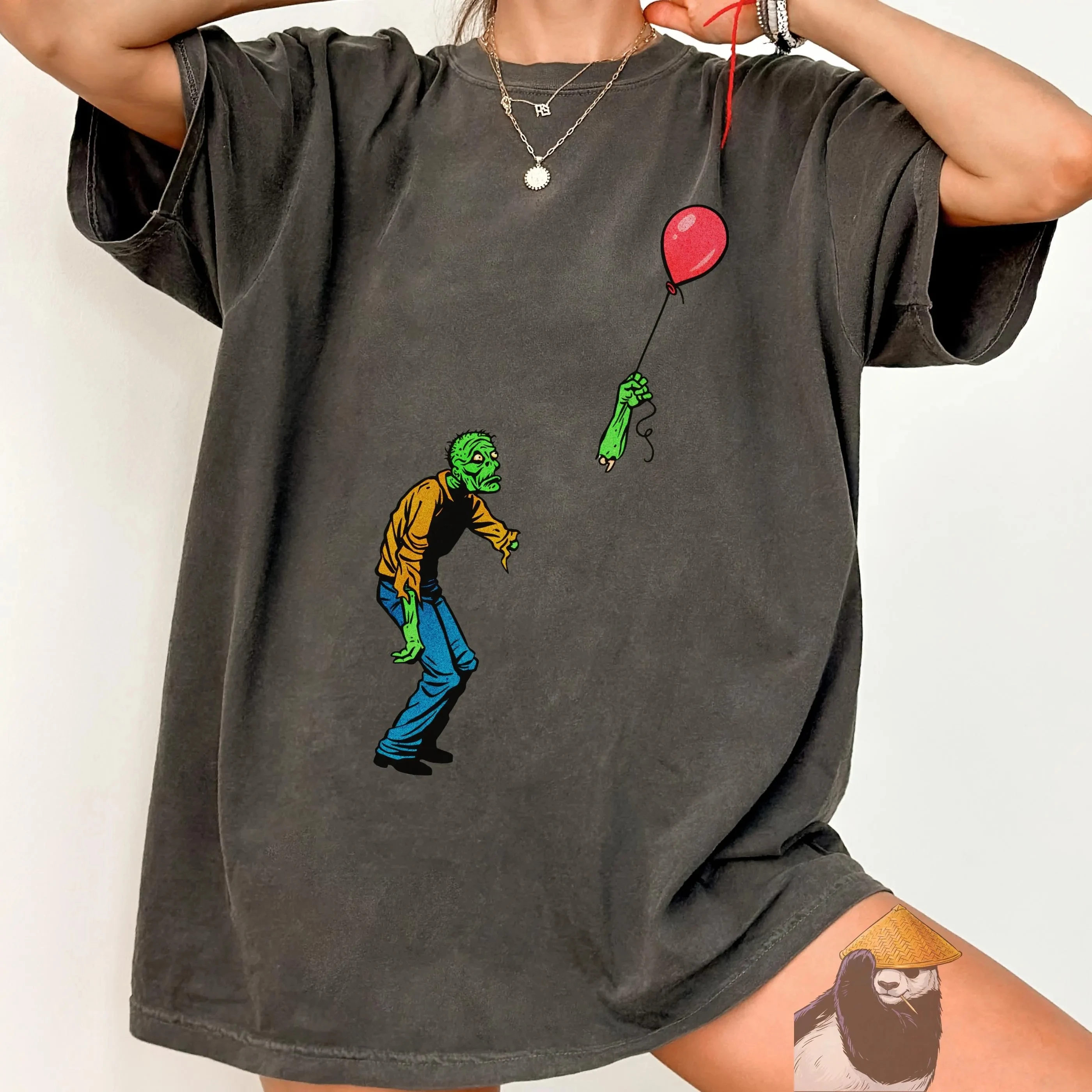 Zombie Shirt Retro Costume Gift Fun Halloween Undead Balloons Retro Horror T-shirt Daily Casual Street Wea