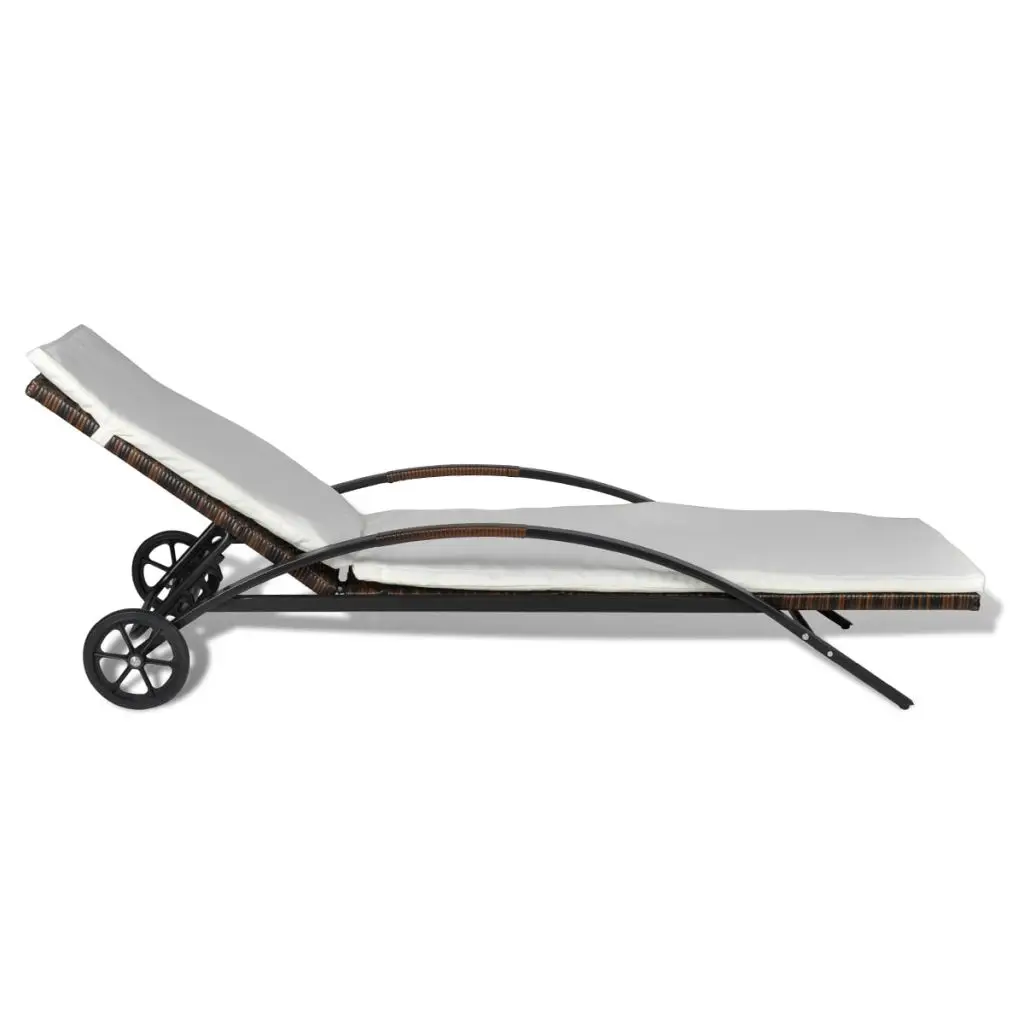 Terrasse Garten Sonne Liege Lounge Stühle Pool Außerhalb Deck mit Kissen & Räder Poly Rattan Braun