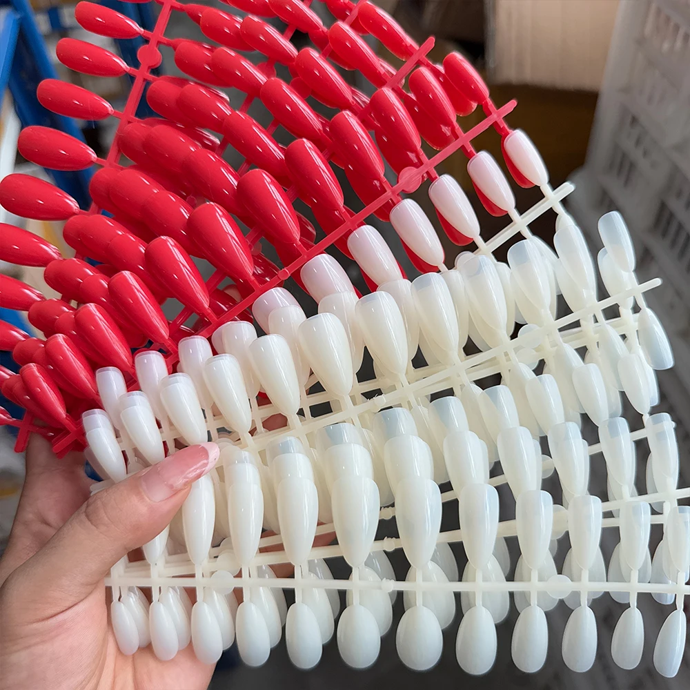

120Pcs Milk White/Red Almond Fake Nails Medium Length Almond Glossy Press on Nail Acrylic Simple Full Cover Women False Nail Tip