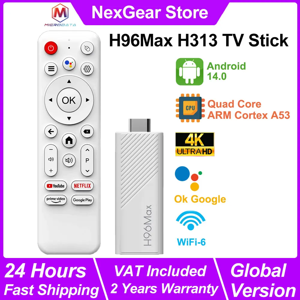 2025 H96Max H313 TV Stick 4K, Android TV 14, WiFi 6 medios de transmisión portátiles, Quad Core ARM Cortex A53, Netflix Smart TV Dongle