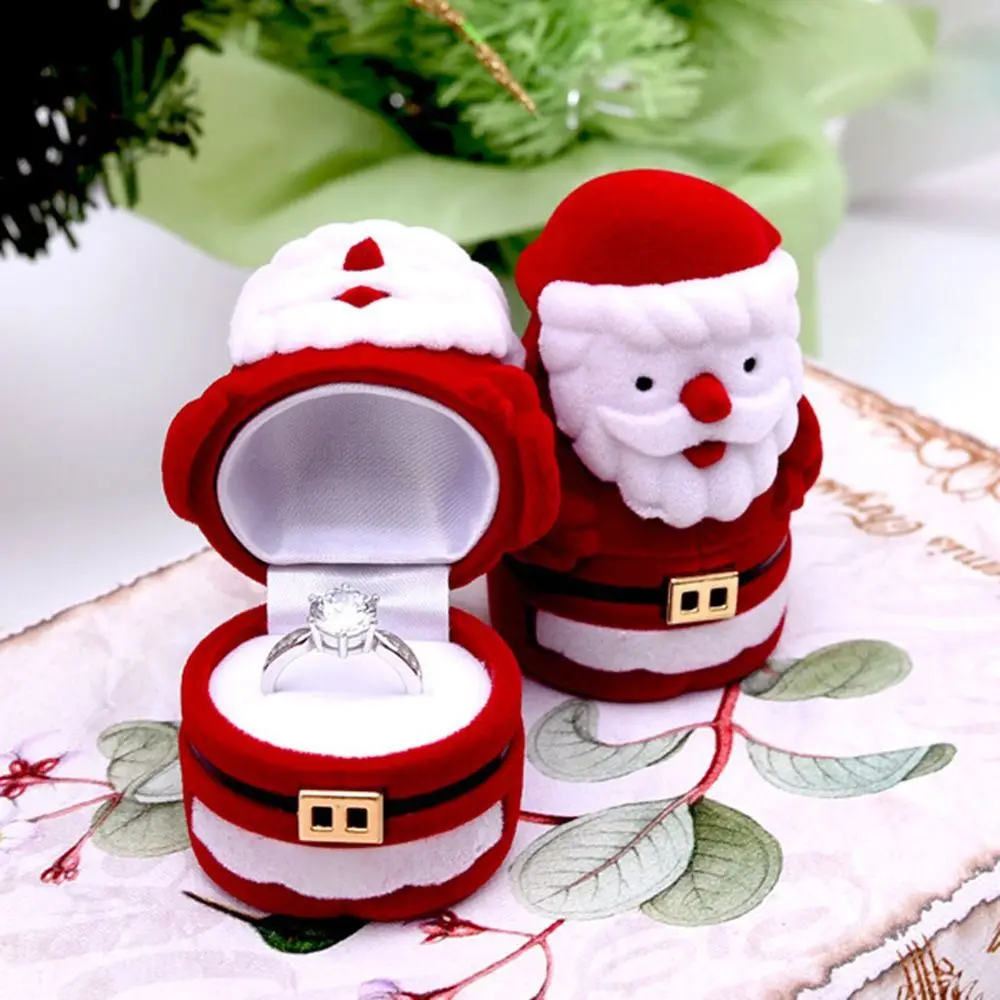 Red Color Hot Storage Box Santa Claus Earring Santa Jewelry Case Organizer Ring Case Velvet Box Case Jewelry Ring Box