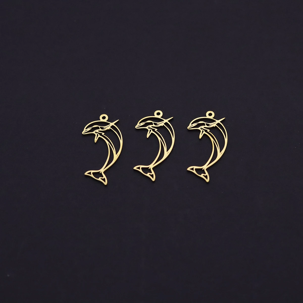3Pcs Trendy Ocean Animal Jumping Dolphin Symbol Pendant Jewelry Making Keychain Stainless Steel Charms Punk Necklace Accessories